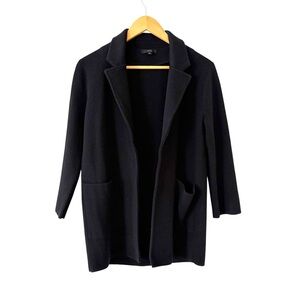J Crew Sophie Open Front Sweater Blazer XS Black Cotton Wool Blend Office Preppy
